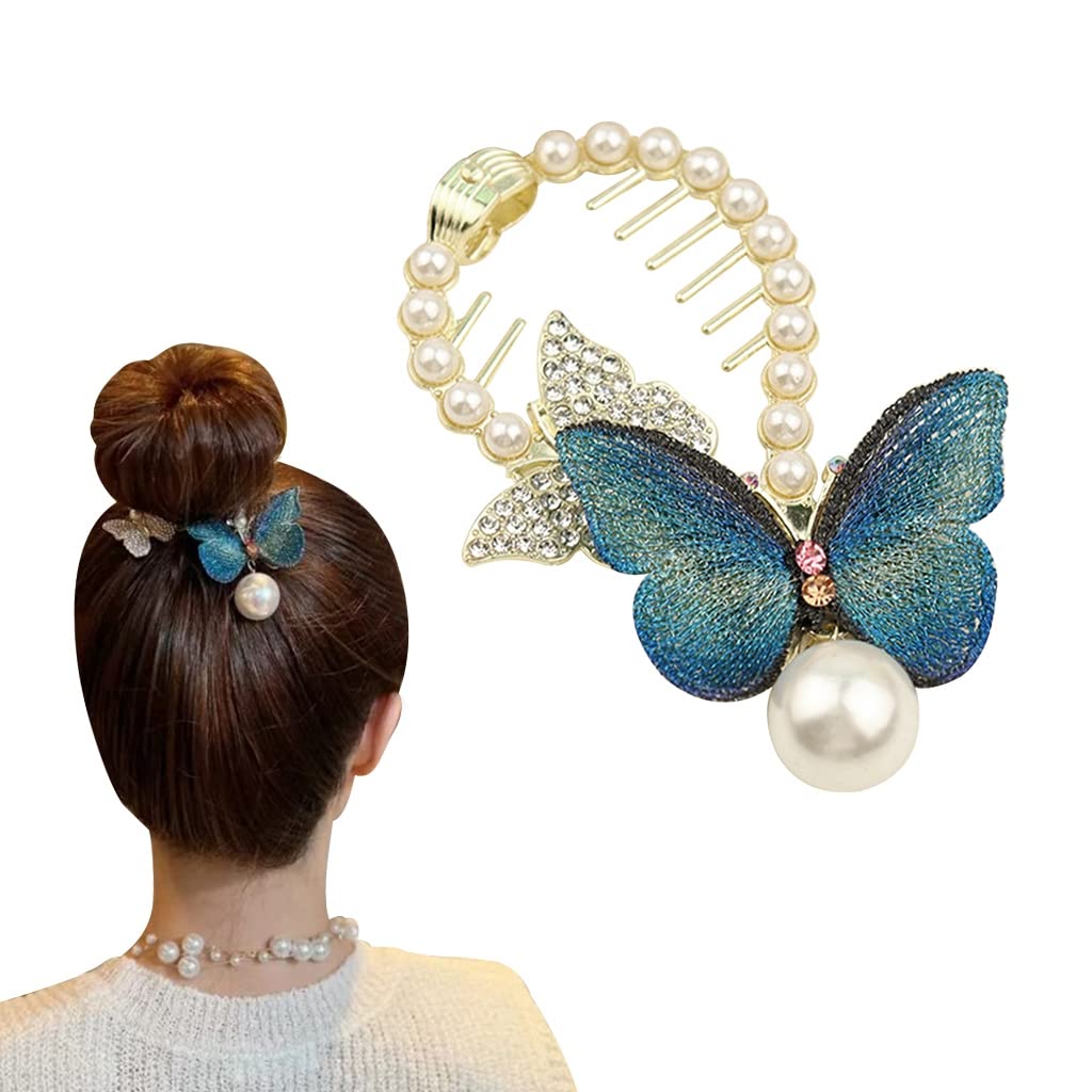 PALAY Hair Bun Accessories for Women Pearl Butterfly Bun Holder Hair Style Clip, Stylish Metal Rhinestone Twist Hair Bun Clips for Ladies Bride Party or Daily PALAY Hair Bun Accessories for Women Pearl Butterfly Bun Holder Hair Style Clip, Stylish Metal Rhinestone Twist Hair Bun Clips for Ladies Bride Party or Daily